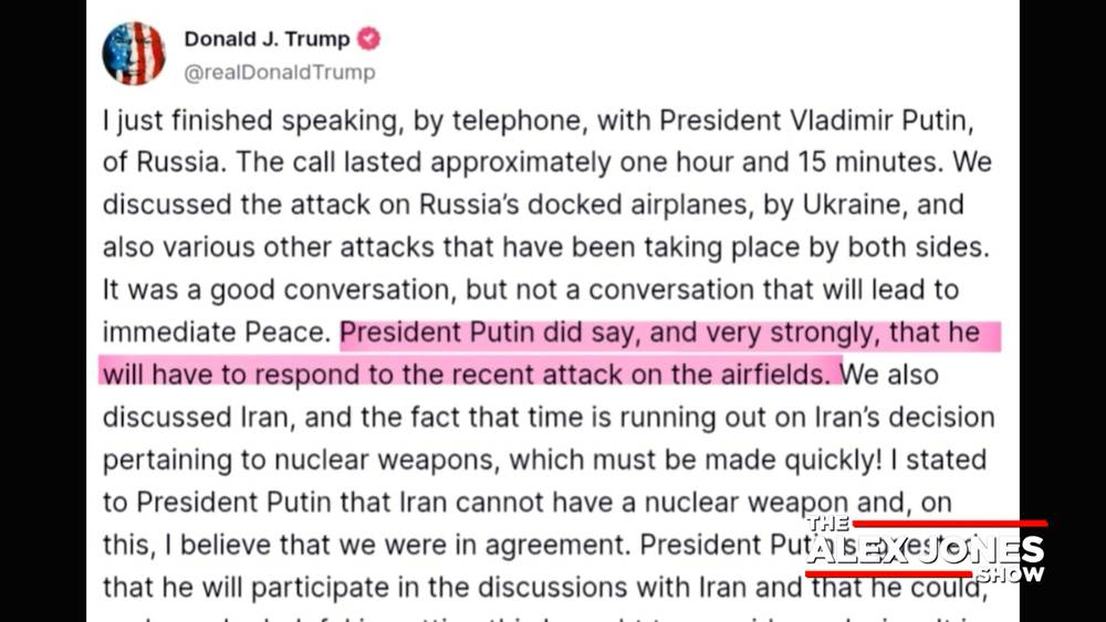 BREAKING: Trump Reveals Phone Call With Putin, Says Russia ‘Will Respond’ to Ukraine Attacks, May Help Deescalate Iran Nuke Threat